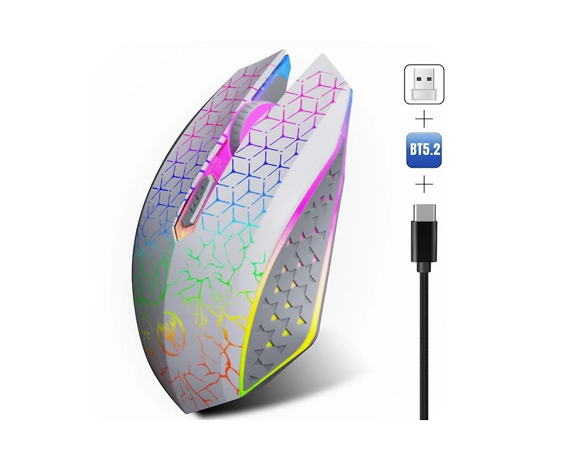 Risokeys Dual-Mode Wireless Gaming Mouse: 2.4G + BT5.2, 7-Color Rgb Glow, Silent & 3-Speed Dpi, for Gaming/Office