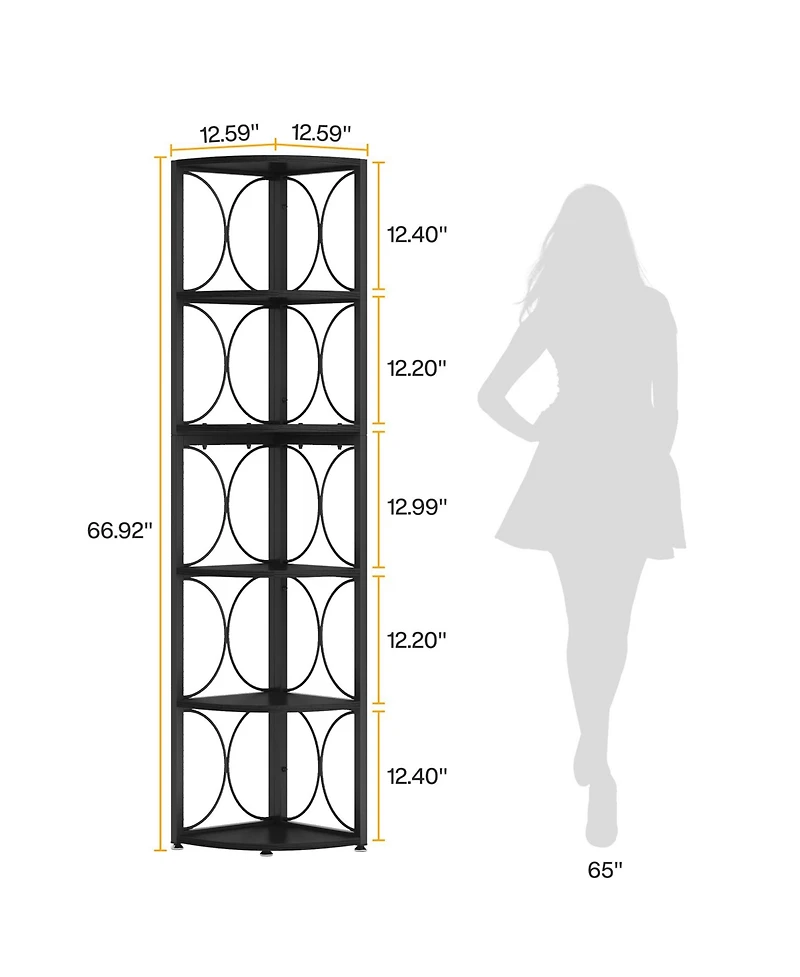 Tribesigns 67 inch Tall Corner Shelf, 6 Tier Rustic Corner Bookshelf Bookcase Storage Rack Standing Shelving Unit for Living Room, Small Space