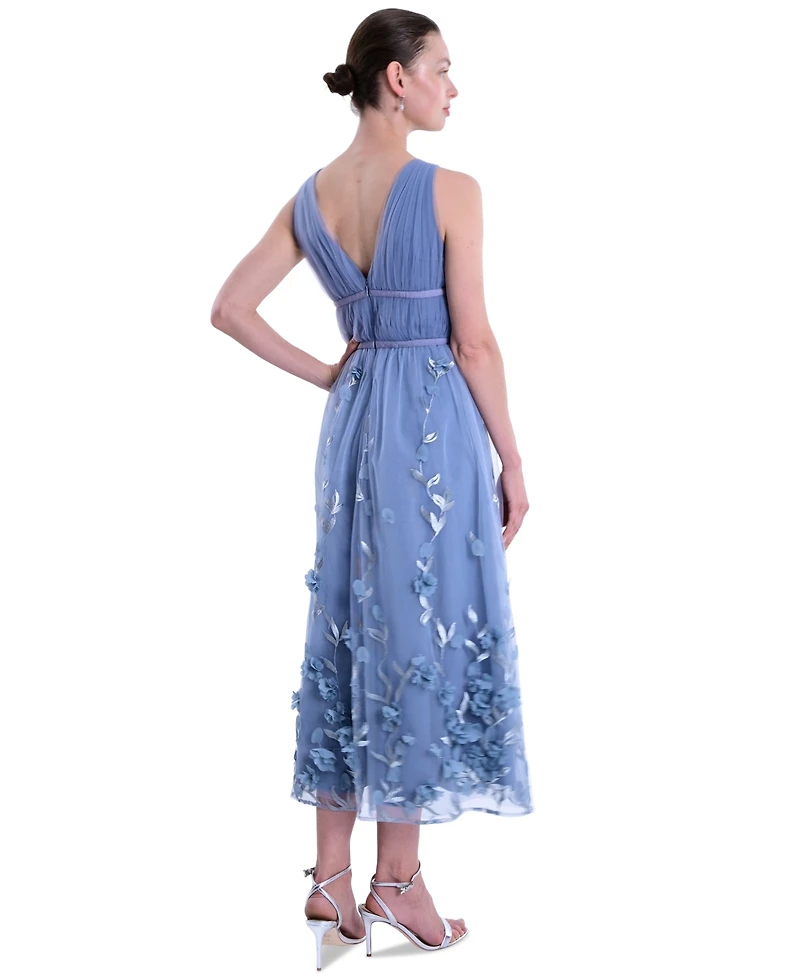 Marchesa Notte Women's V-Neck 3D Floral Midi Dress