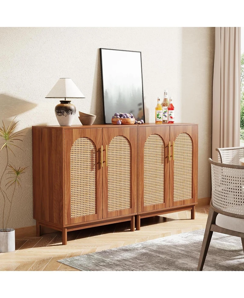 Tribesigns Set of 2 Rattan Sideboard Buffet with Storage, 59 Inch Accent Cabinet Doors, Storage for Dining Room, Living Kitchen