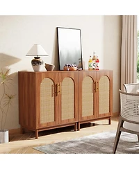 Tribesigns Set of 2 Rattan Sideboard Buffet with Storage, 59 Inch Accent Cabinet Doors, Storage for Dining Room, Living Kitchen