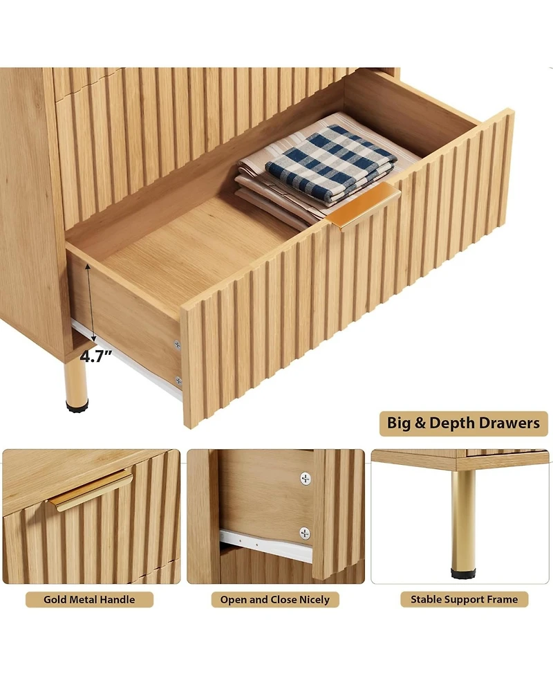 gaomon 5 Drawer Dresser for Bedroom, 48 in Tall Modern Chest of Drawers with Deep Drawers , Fluted Wooden Dresser Organizer for Living Room