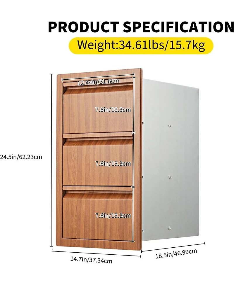 gaomon Outdoor Kitchen Drawers 14" W x 24" H x 18" D Flush Mount Triple Blue-Grey Drawers, Stainless Steel Drawer for Outdoor Kitchen I