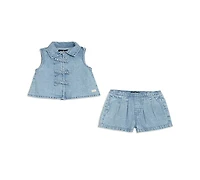 7 For All Mankind Baby Girls' Denim Top and Shorts, 2-Piece Set