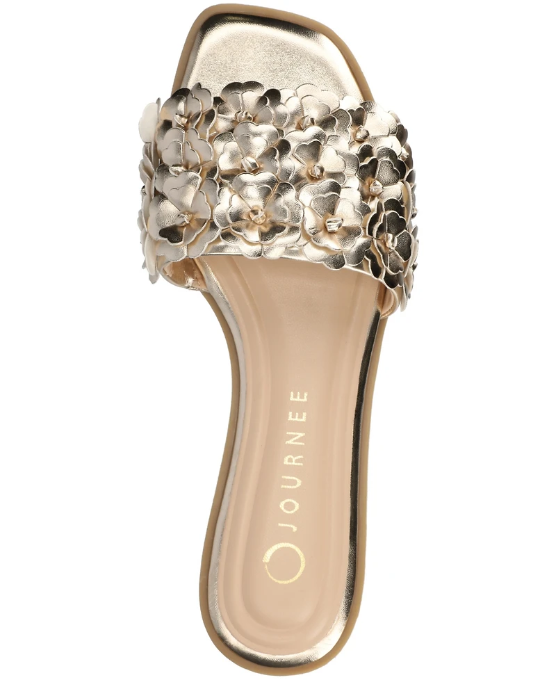 Journee Collection Women's Azalea Embellished Square Toe Floral Flat Sandals