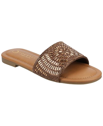 Journee Collection Women's Maria Slip On Metallic Beaded Slide Sandals
