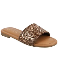 Journee Collection Women's Maria Slip On Metallic Beaded Slide Sandals