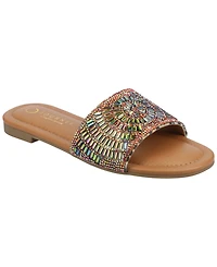 Journee Collection Women's Maria Slip On Metallic Beaded Slide Sandals
