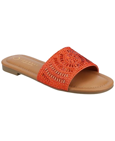 Journee Collection Women's Maria Slip On Metallic Beaded Slide Sandals