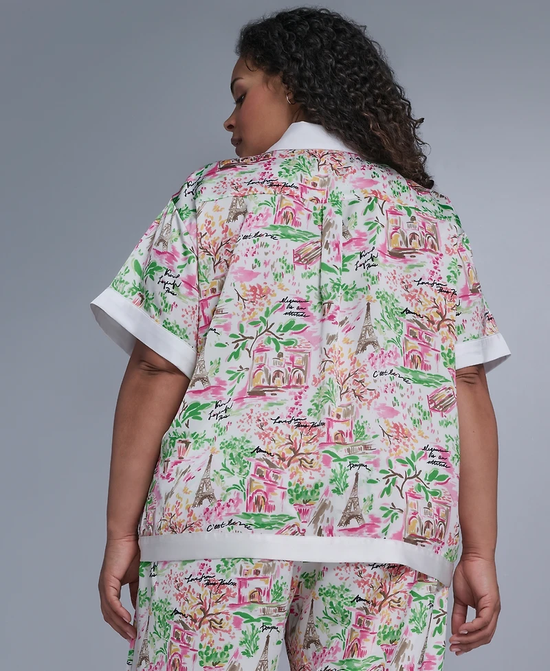 Karl Lagerfeld Paris Plus Printed Camp Collared Shirt