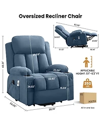 Clihome Power Lift Recliner Chair with Heat and Massage Electric Fabric Recliner Chair for Elderly with Side Pocket,Blue