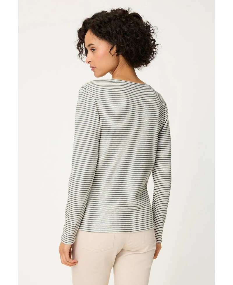 Olsen Women's Stripe Rib Knit Henley T-Shirt