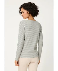 Olsen Women's Stripe Rib Knit Henley T-Shirt