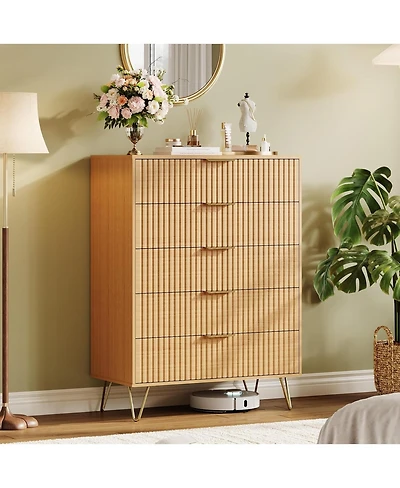 gaomon Fluted Dresser for Bedroom with 5 Drawers,32" Wide Modern Chest of Wooden Bedroom Chest