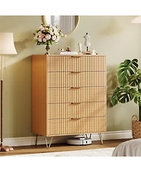 gaomon Fluted Dresser for Bedroom with 5 Drawers,32" Wide Modern Chest of Wooden Bedroom Chest