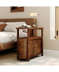 Tribesigns Solid Wood End Table with 2 Drawers & Open Shelf Set of 2, No Assembly Required Side Table, Vintage Brown Slim Bedside Table Nightstand