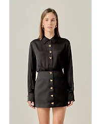 English Factory Women's Heart Button Up Satin Shirt