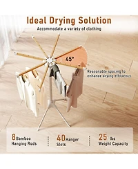 Ecooso 4-Leg Foldable Clothes Drying Rack with 8 Bamboo Rods and 40 Hanger Slots