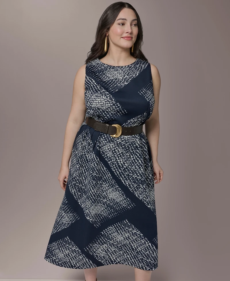 Donna Karan New York Plus Belted Scuba Midi Dress