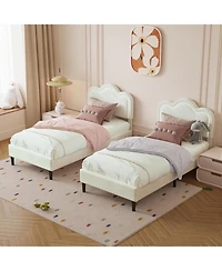 Gaomon Queen Size Floating Bed Frame with Led Lights, Velvet Upholstered Platform, Storage Headboard, No Box Spring Needed