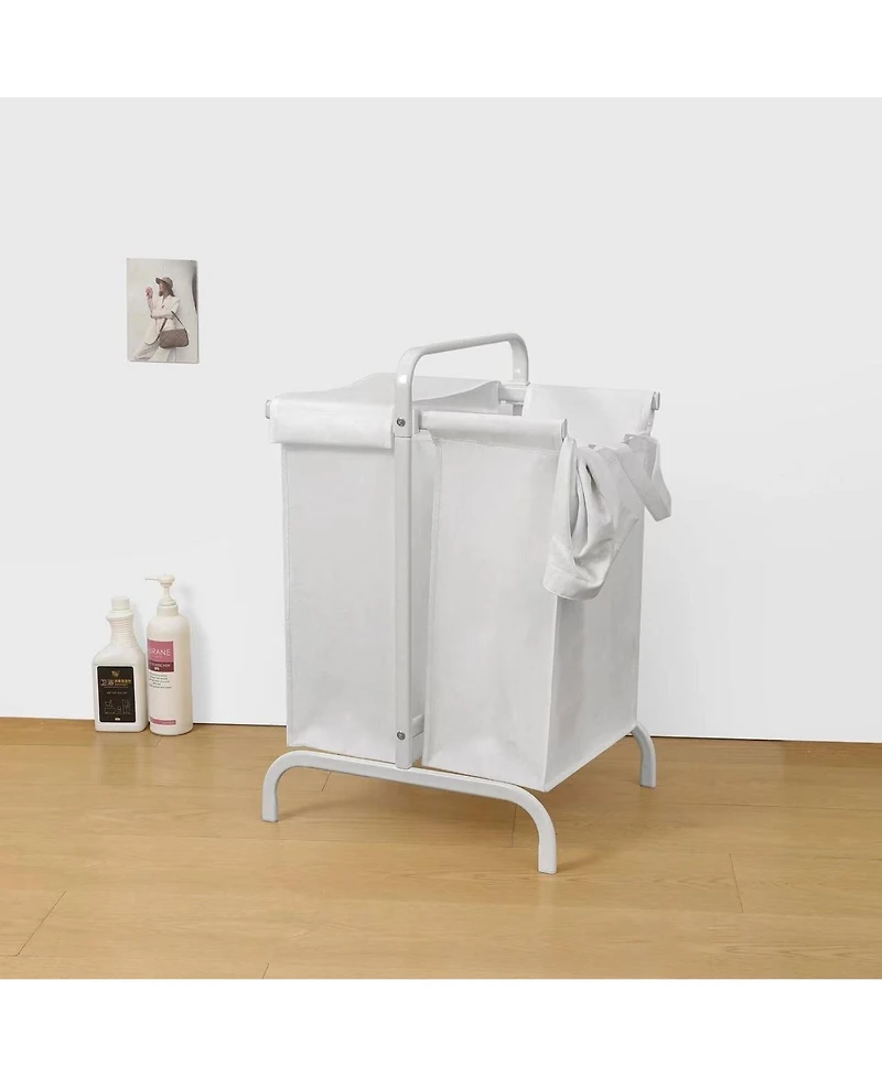 Rainsken 2-Tier Laundry Hamper, 110L Capacity Oxford Clothes Basket with Lid, 2 Removable Bags and Sorting Cards for Bedroom, Laundry Room