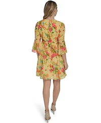 Jessica Howard Petite Bell-Sleeve Jewel Neck Pleated Dress