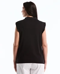 Rafaella Plus Ruffle Sleeveless Collared Polo T-Shirt