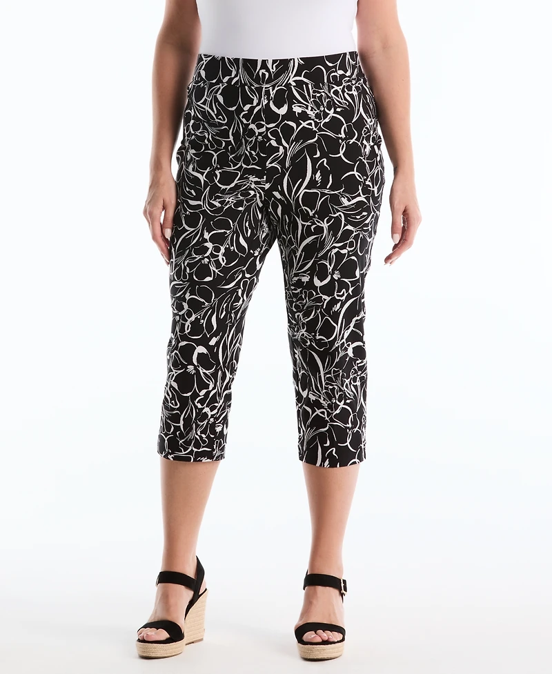 Rafaella Plus Hibiscus Printed Pull-On Capri Pants
