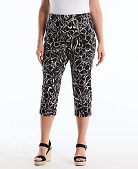 Rafaella Plus Hibiscus Printed Pull-On Capri Pants