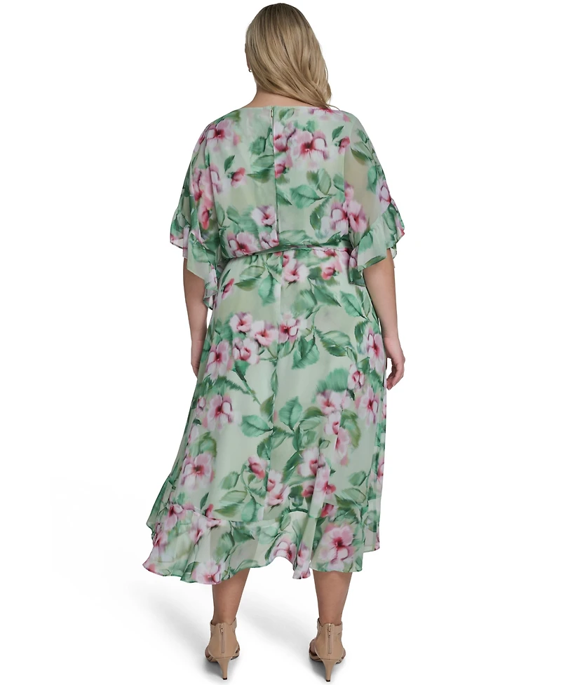 Jessica Howard Plus Boat Neck Ruffle-Sleeve Dress