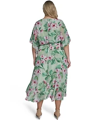 Jessica Howard Plus Boat Neck Ruffle-Sleeve Dress