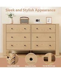 gaomon Natural Oak 6-Drawer Dresser, Modern Double Dresser and Storage Organizer for Bedroom or Entryway