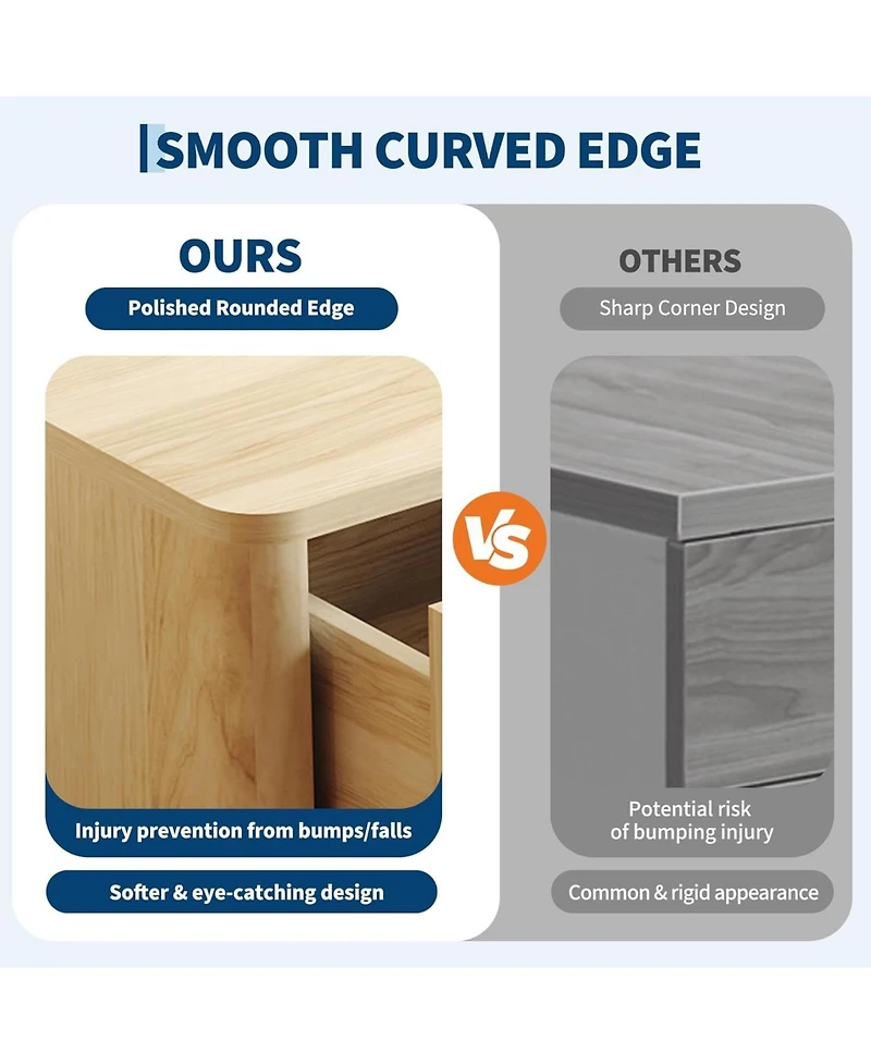 gaomon Fluted Night Stand with 3 Drawers, Modern Wood Chest of Bedside Table