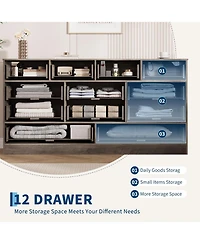gaomon 12 Drawers Wooden Dressers for Bedroom, Wood Chest of Clothes Storage Organizer Living Room, Hallway, Modern Wide Tv Stand Dresser