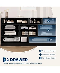gaomon 12 Drawers Wooden Dressers for Bedroom, Wood Chest of Clothes Storage Organizer Living Room, Hallway, Modern Wide Tv Stand Dresser