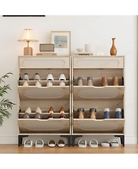 gaomon Shoe Cabinet with 2 Flip Drawers and 1 Pull-Out Drawer, Free Stand Shoe Storage Cabinet, 3 Adjustable Shelf, Narrow Shoe Cabinet