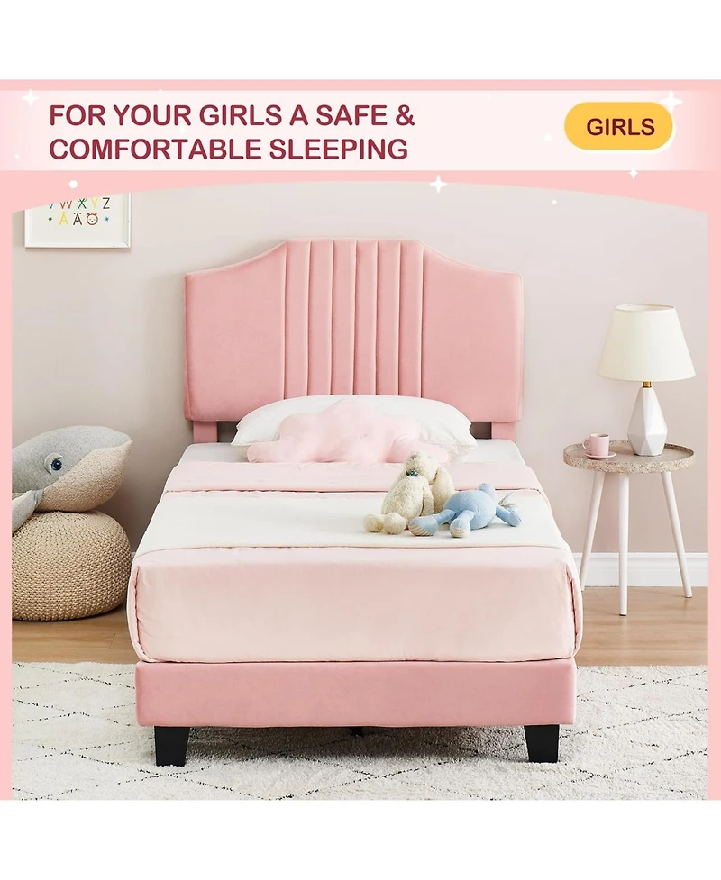 Gaomon Twin Bed Frame Upholstered Platform with Headboard, Strong and Wooden Slats Support