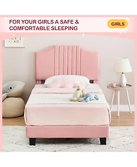 Gaomon Twin Bed Frame Upholstered Platform with Headboard, Strong and Wooden Slats Support