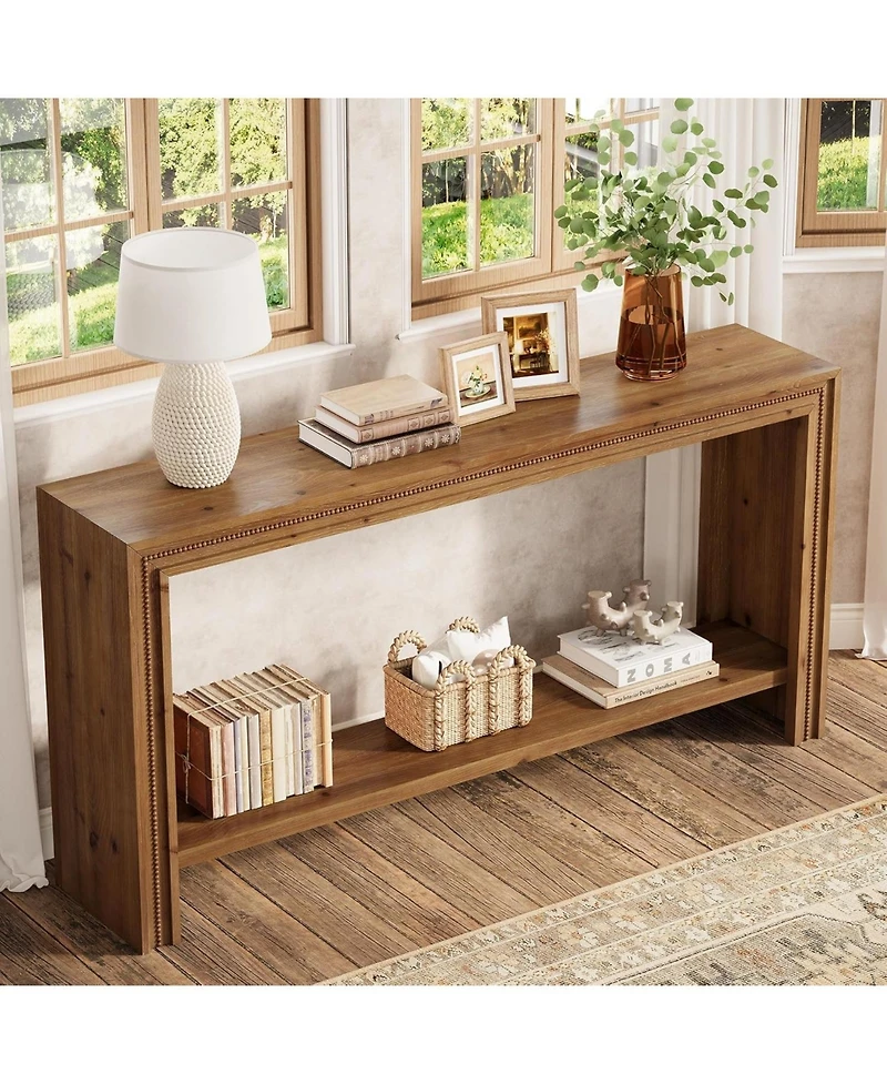 Tribesigns Solid Wood Console Table, Farmhouse Narrow 63" Long Entryway Table with 2-Tier Storage Shelf for Living Room, Hallway, Entryway