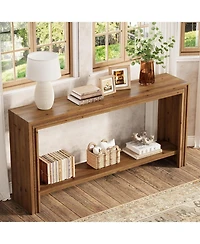 Tribesigns Solid Wood Console Table, Farmhouse Narrow 63" Long Entryway Table with 2-Tier Storage Shelf for Living Room, Hallway, Entryway