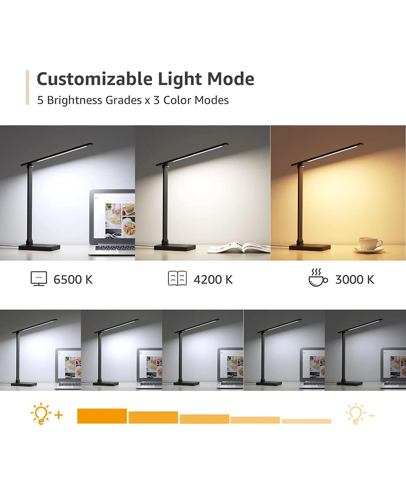 Lepro Led Desk Lamp with charging port, 650LM Touch Control, 5 Brightness Level