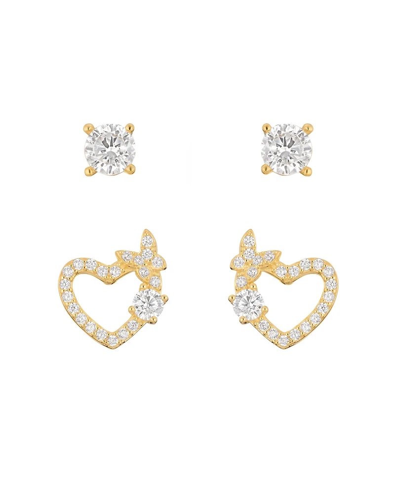 Macy's 2-Pc. Cubic Zirconia Heart Butterfly 14k Gold Over Sterling Silver Stud Earring Set