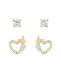 Macy's 2-Pc. Cubic Zirconia Heart Butterfly 14k Gold Over Sterling Silver Stud Earring Set