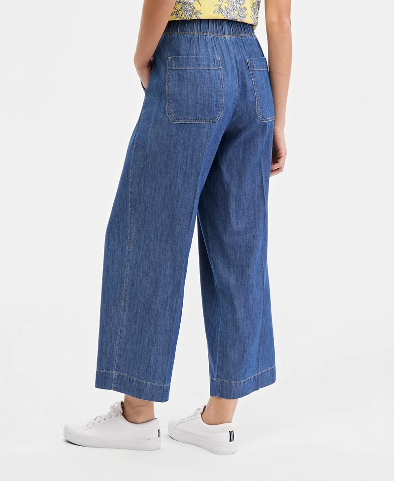 Nautica Women's Pleated Chambray Wide-Leg Ankle Pants