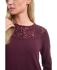 Wilt Clothing Women's Lace Yoke Henley Tee