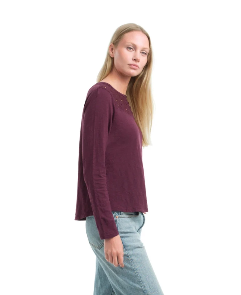 Wilt Clothing Women's Lace Yoke Henley Tee