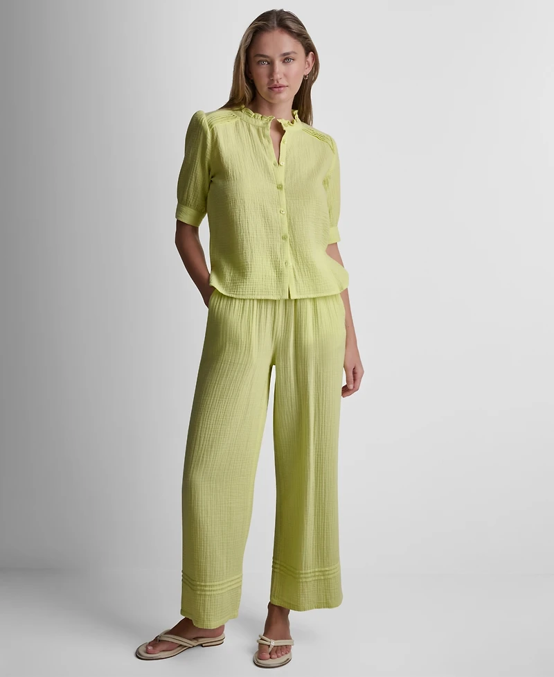 Dkny Jeans Petite Short Puff-Sleeve Button-Front Shirt