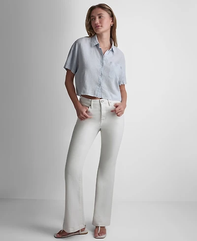 Dkny Jeans Petite Oversized Cropped Collared Shirt