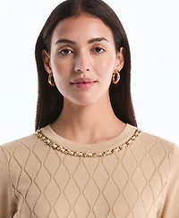 Rafaella Petite Diamond Stitch Crew Neck Sweater