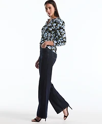 Rafaella Petite Floral Print Shirred Henley Neck Top